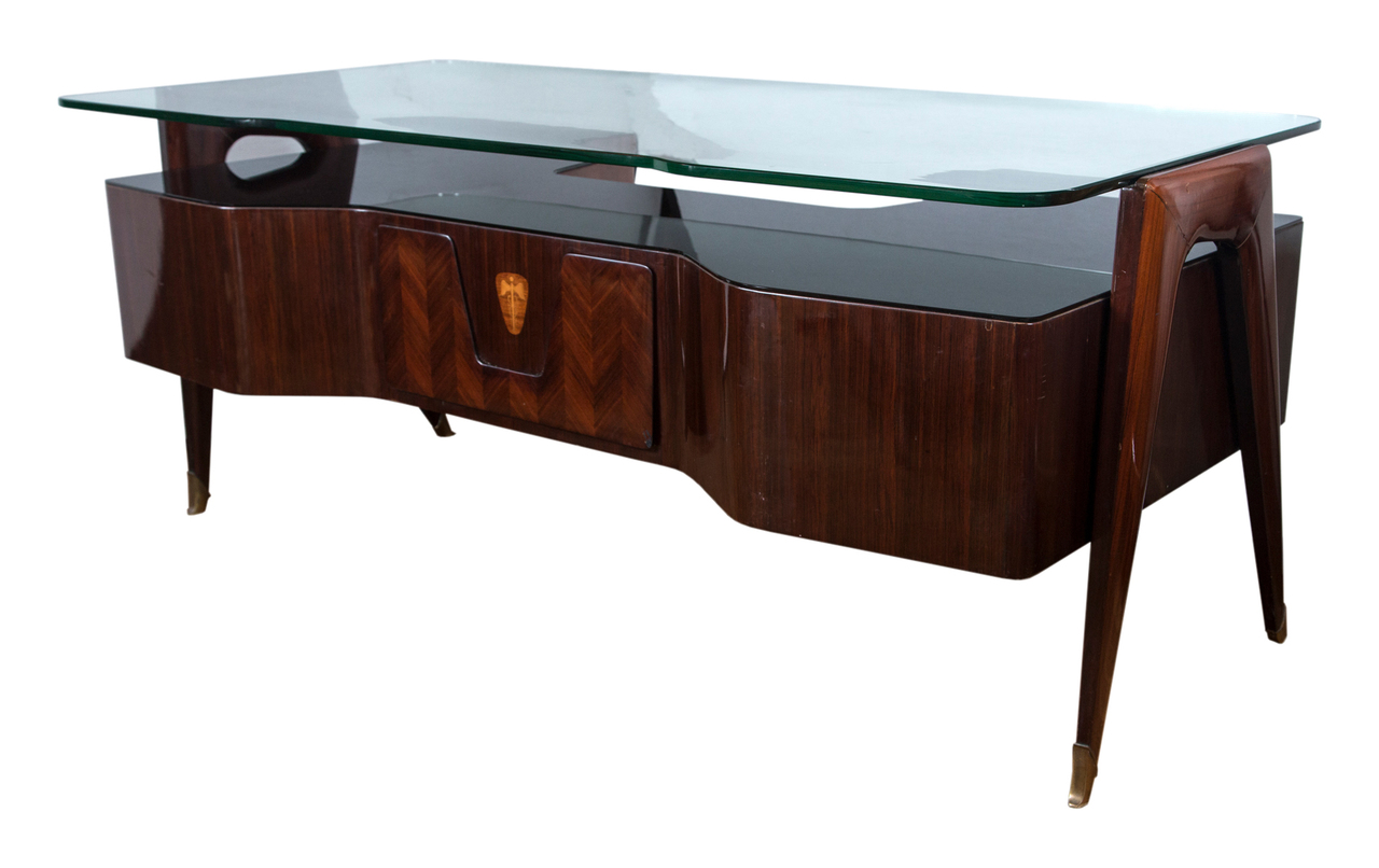 Italian Mid Century Floating Glass Executive Desk By Vittorio Dassi Lantiquaire 1920