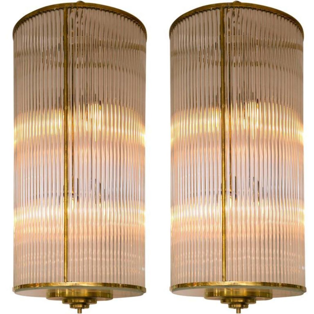 Large and Sleek Italian Glass and Brass Lantern, In The Manner Of Venini’s Hotel Collection, Contemporary