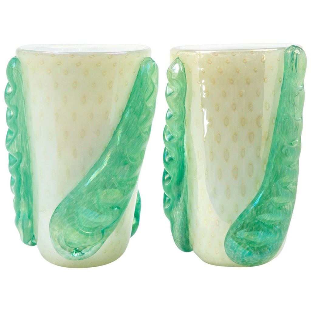 Pair of Large Murano Blown Vases by Cendese