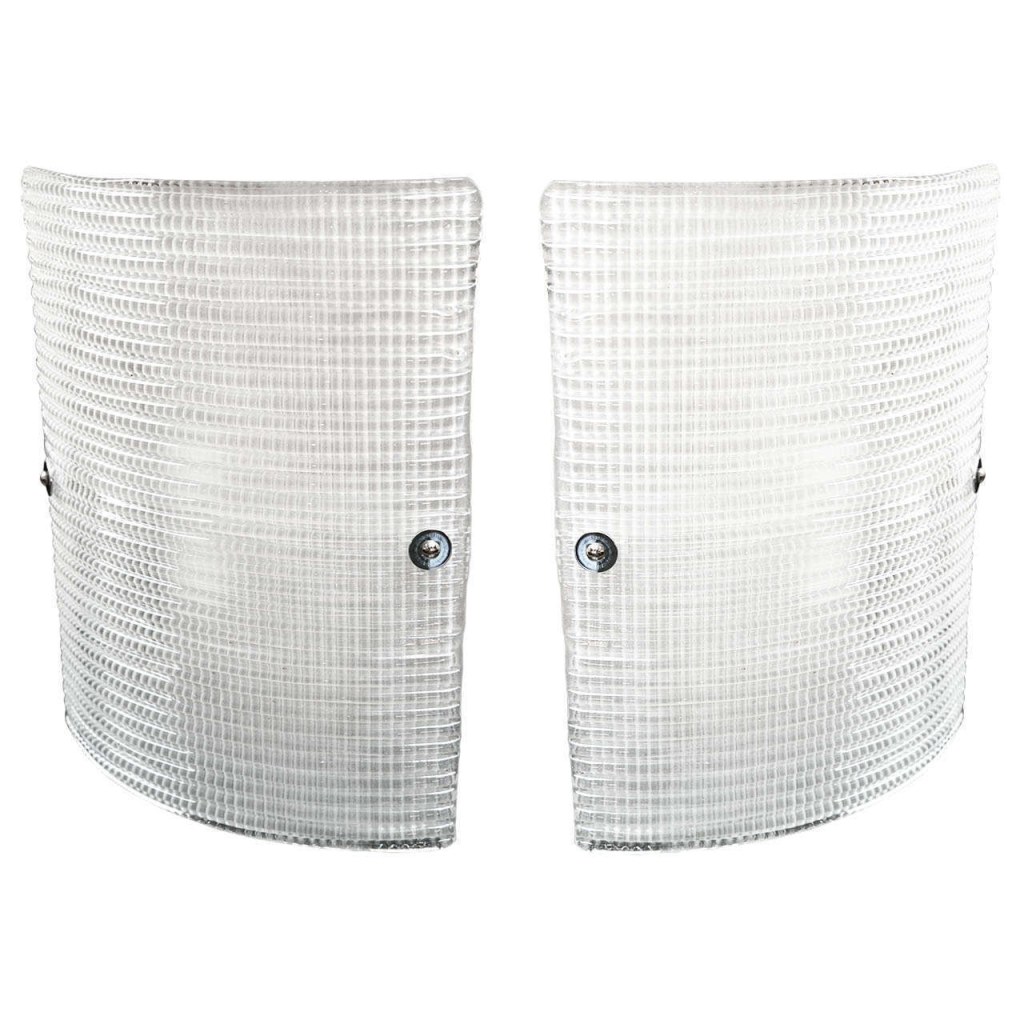 Pair Of Large Modern Artisan Blown Curved Waffle Wall/ Ceiling Lights
