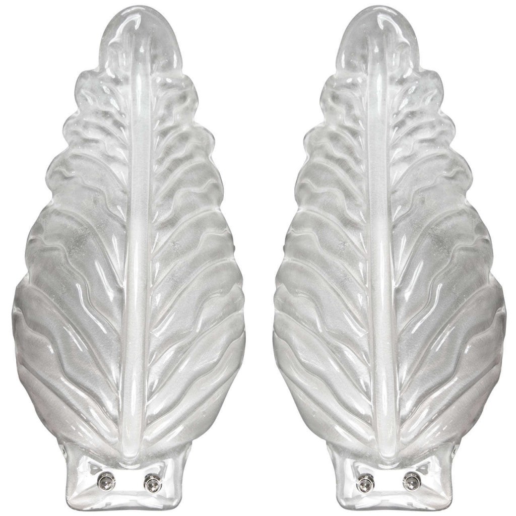 Pair Of Large Murano Blown Leaf Sconces