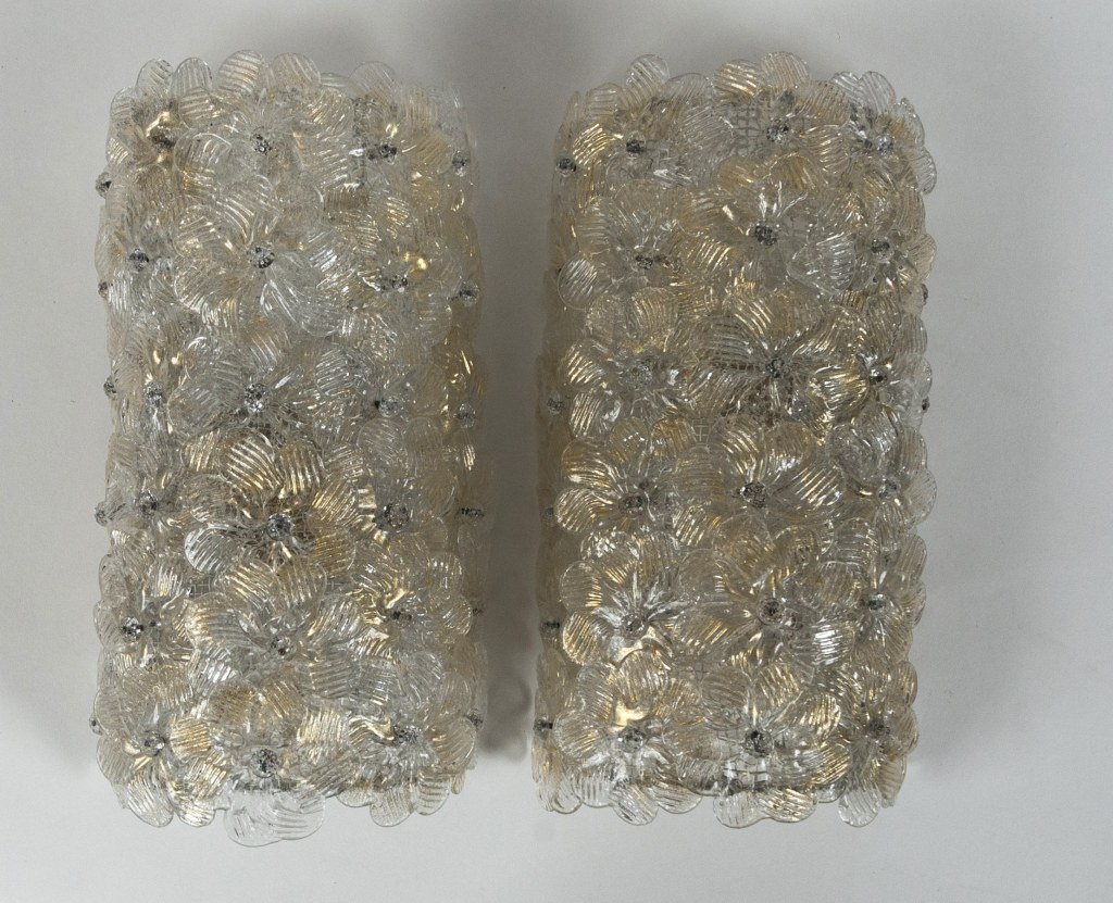 Pair of Vintage Murano Blown Floral Wall Lights, UL Certified