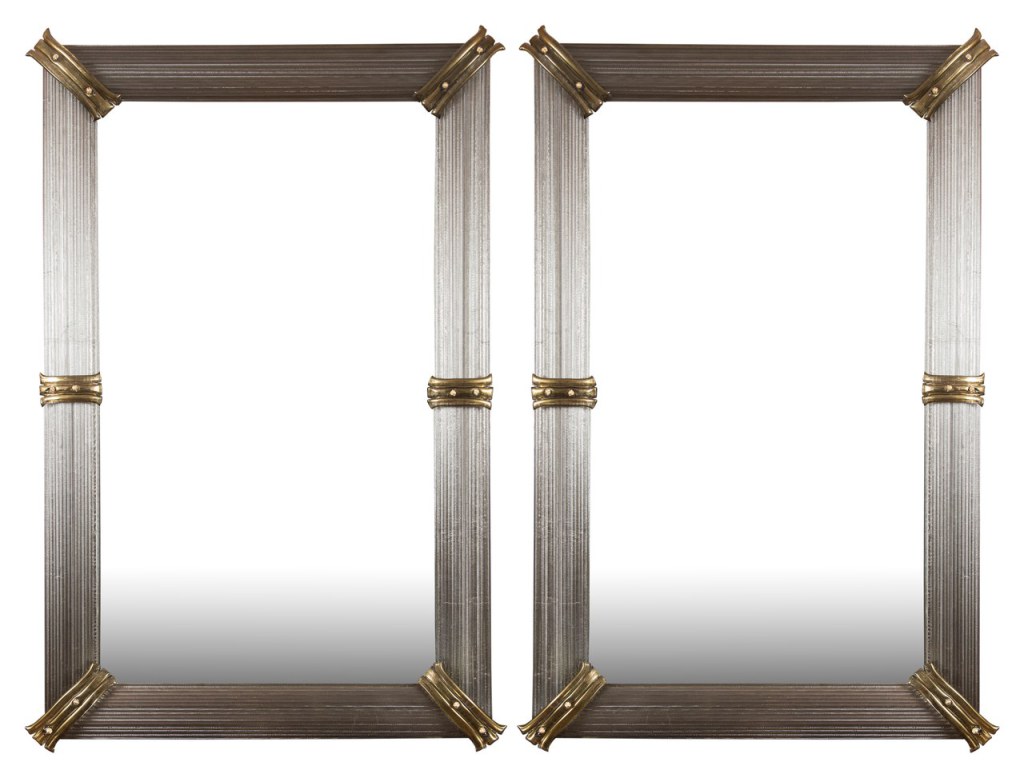 Pair of Large Custom Murano Blown Mirrors in Greige/Gold, Contemporary