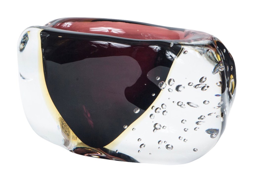 Murano Blown Irregular Shaped Plum Low Vase, Contemporary