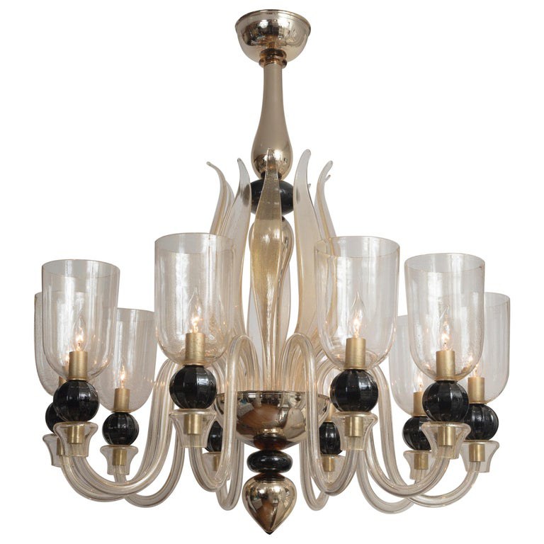 Modern Murano Blown Mercury & Gold Ten Arm Uplight Chandelier by Seguso