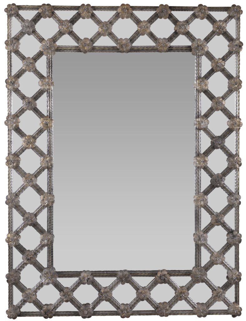 Antiqued Barovier Style Lattice Mirror, Contemporary