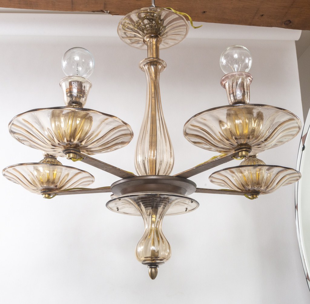 Small Vintage Tobacco Uplight Chandelier by Seguso