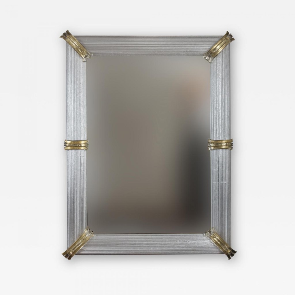Custom Murano Blown Mirror in Clear & Gold, Contemporary