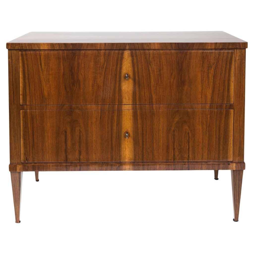 Sleek 19th Century Biedermeier Two-Drawer Walnut Chest