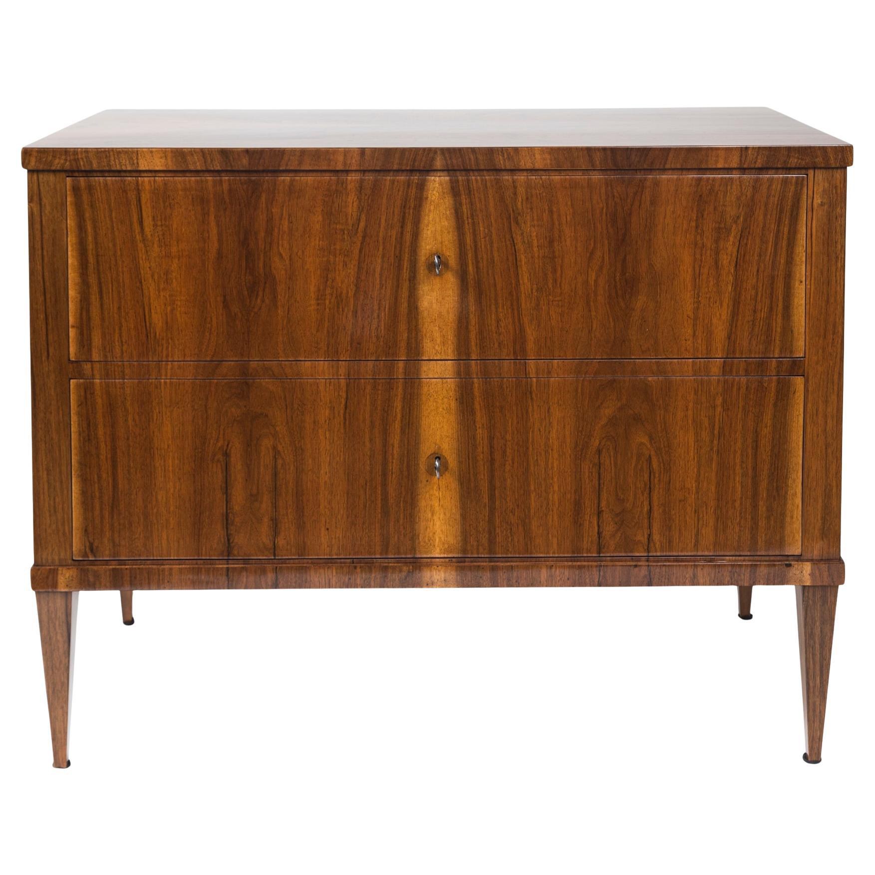 Sleek 19th Century Biedermeier Two-Drawer Walnut Chest