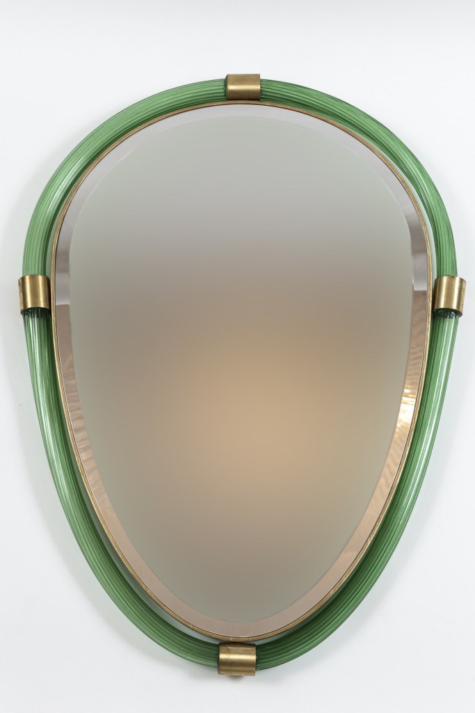 Artisan Murano Blown Emerald Green Oval Torchere Mirror, Contemporary