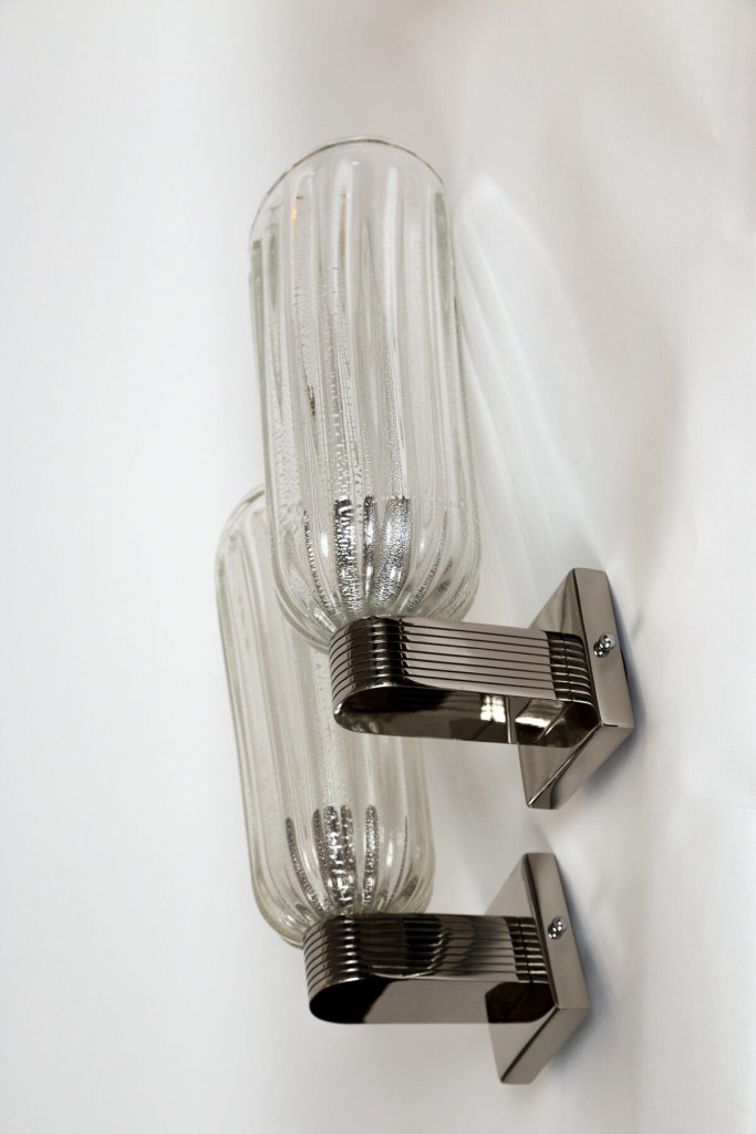 Pair Of Tall Murano Silver Blown Nickel Wall Lights