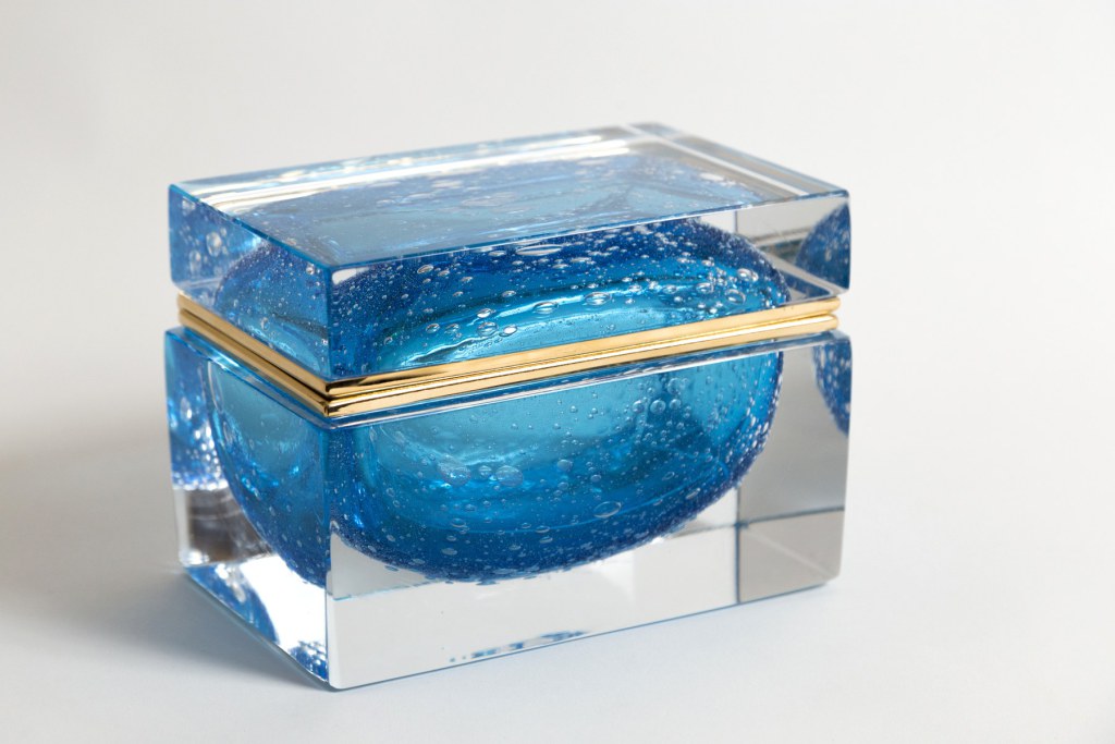 Large Murano Aquamarine Rectangular Box, Contemporary