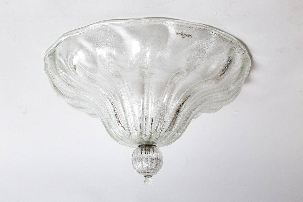 Murano Blown Silver Semi-Flush Mount Ceiling Fixture, UL Certified