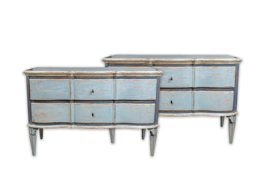 Large 19th Century Pair Of Baltic Baroque Painted Chests