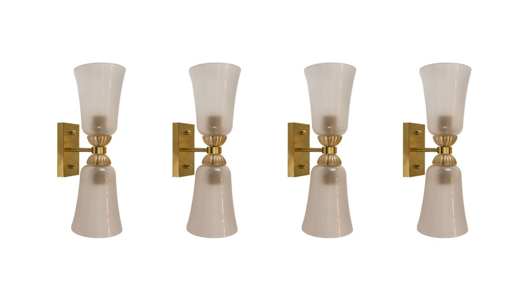 Pair Of Modern Murano White Beveled Double Wall Lights, Contemporary