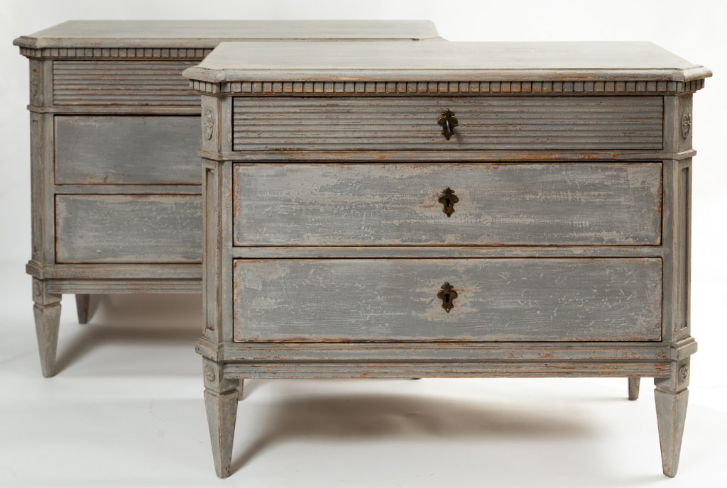 Pair of Antiqued Neoclassic Painted Chests, Contemporary