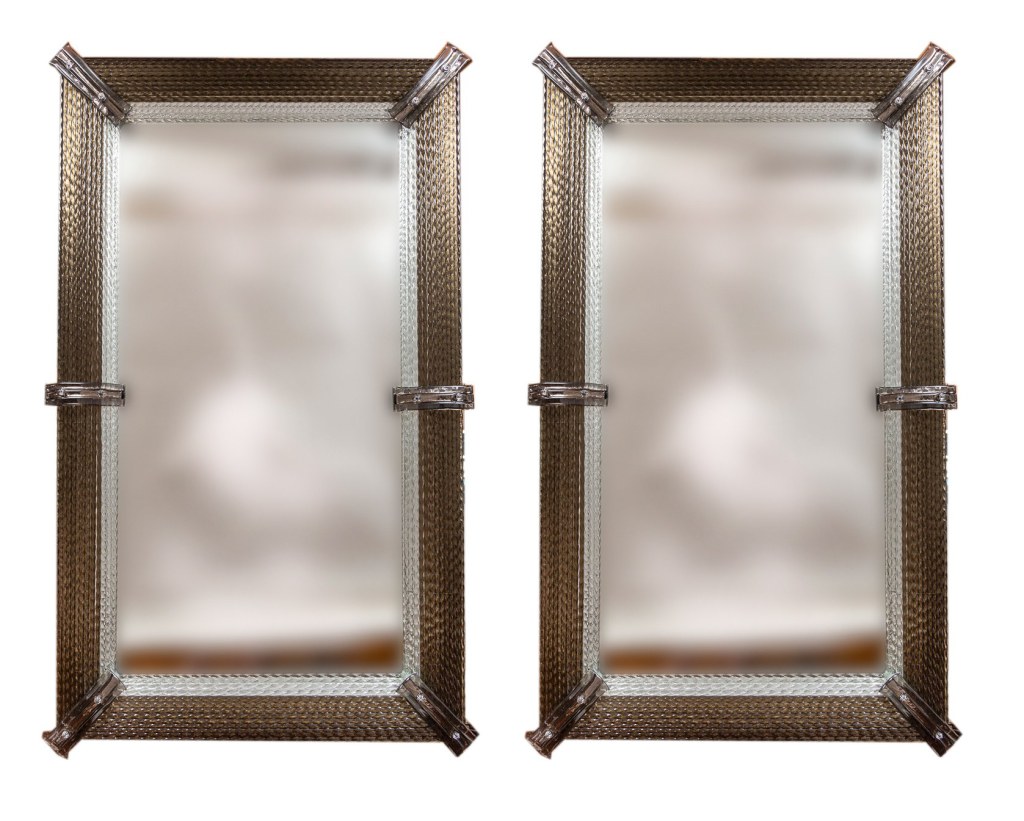 Pair of Custom Murano Blown Taupe Twisting Glass Mirrors
