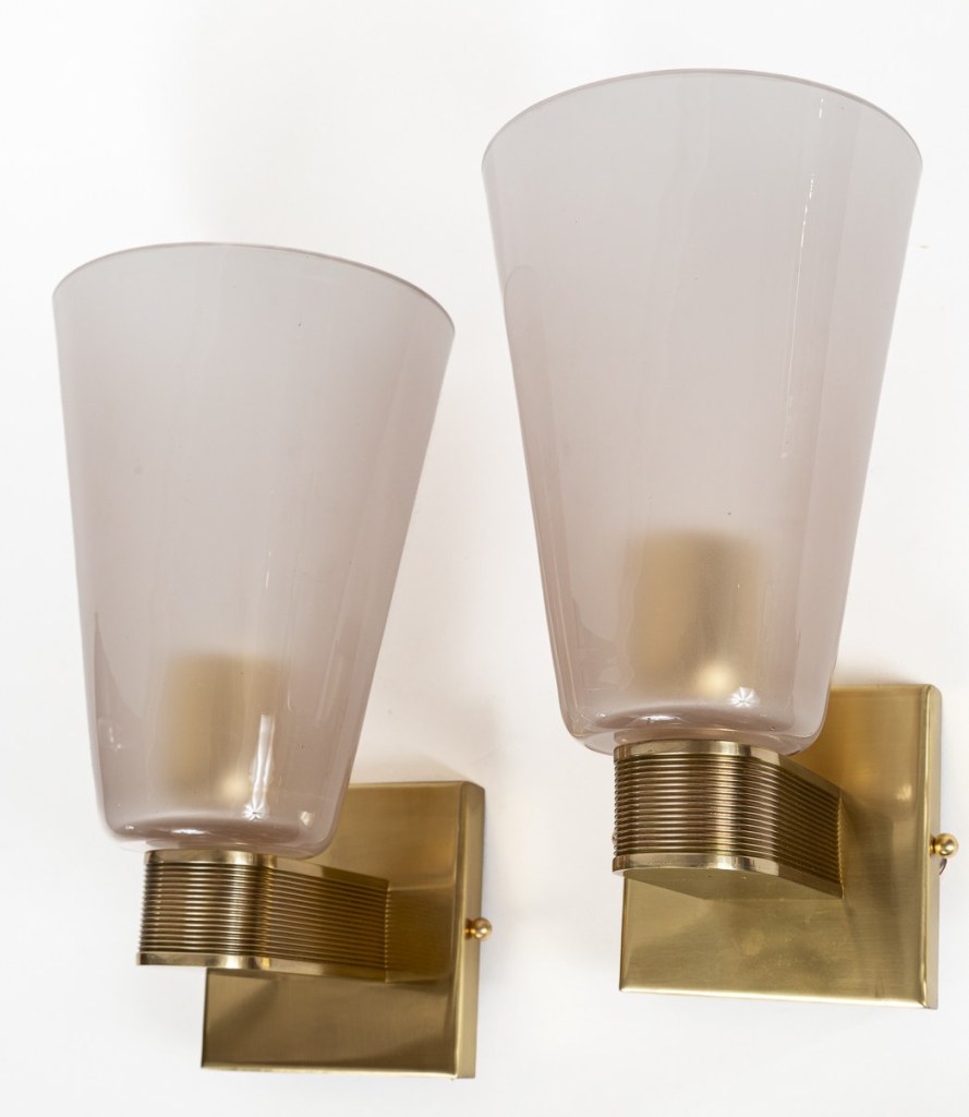Pair of Modernist Murano Blown Blush Glass Wall Lights, Contemporary, UL Certified