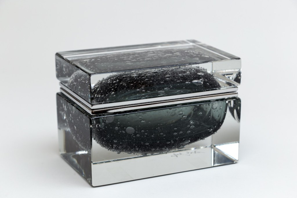 Large Murano Grey Puleogoso Glass Rectangular Box, Contemporary