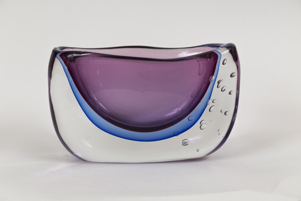 Large Murano Blown Amethyst & Blue Vase, Contemporary
