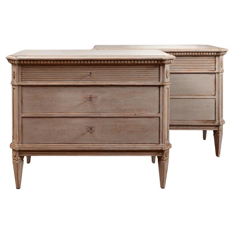 Pair of Antiqued Neoclassic Painted Chests, Contemporary