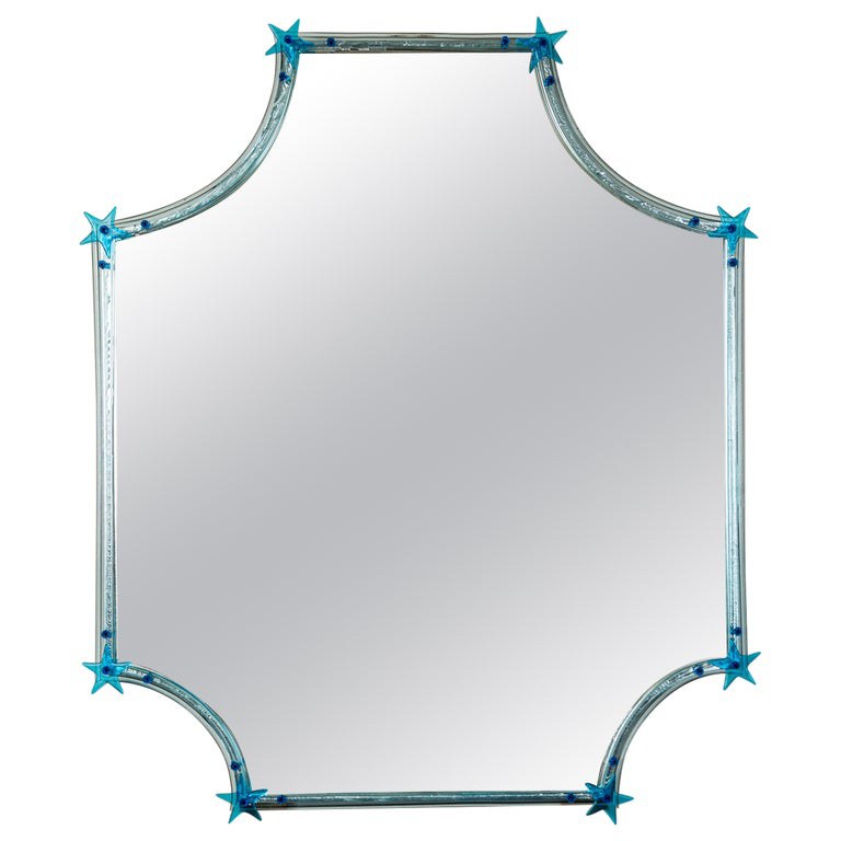Unique Aquamarine Murano Blown Star Mirror