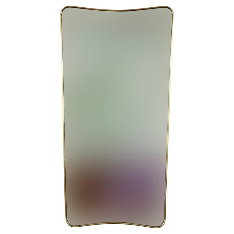 Italian Modernist Tapered Shield-Shape Brass Mirror