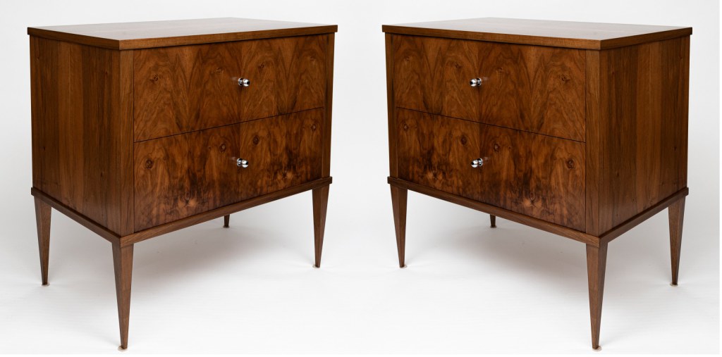 Pair Of Modern Biedermeier Walnut Chest Of Drawers, Contemporary