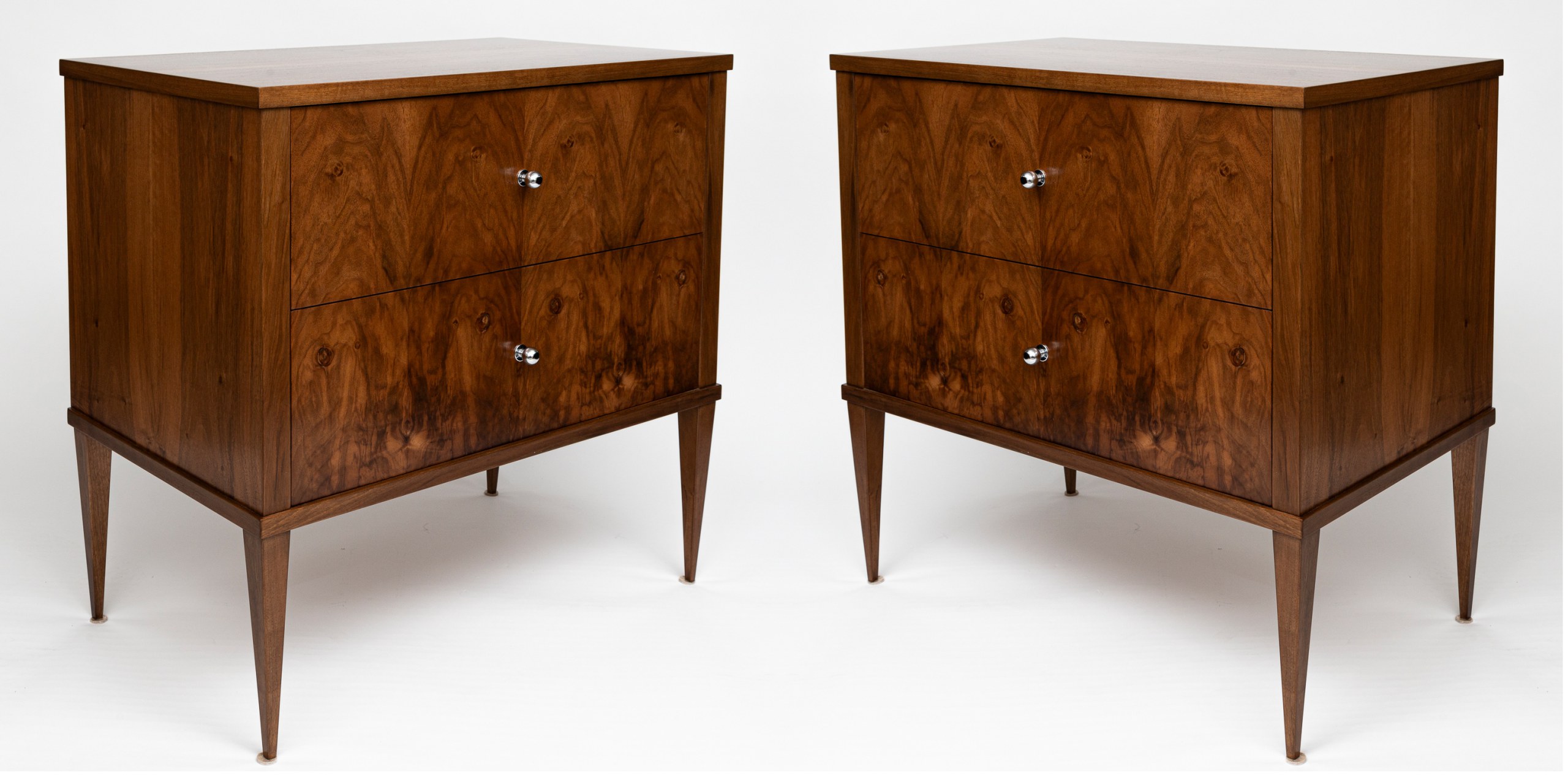 Pair Of Modern Biedermeier Walnut Chest Of Drawers, Contemporary