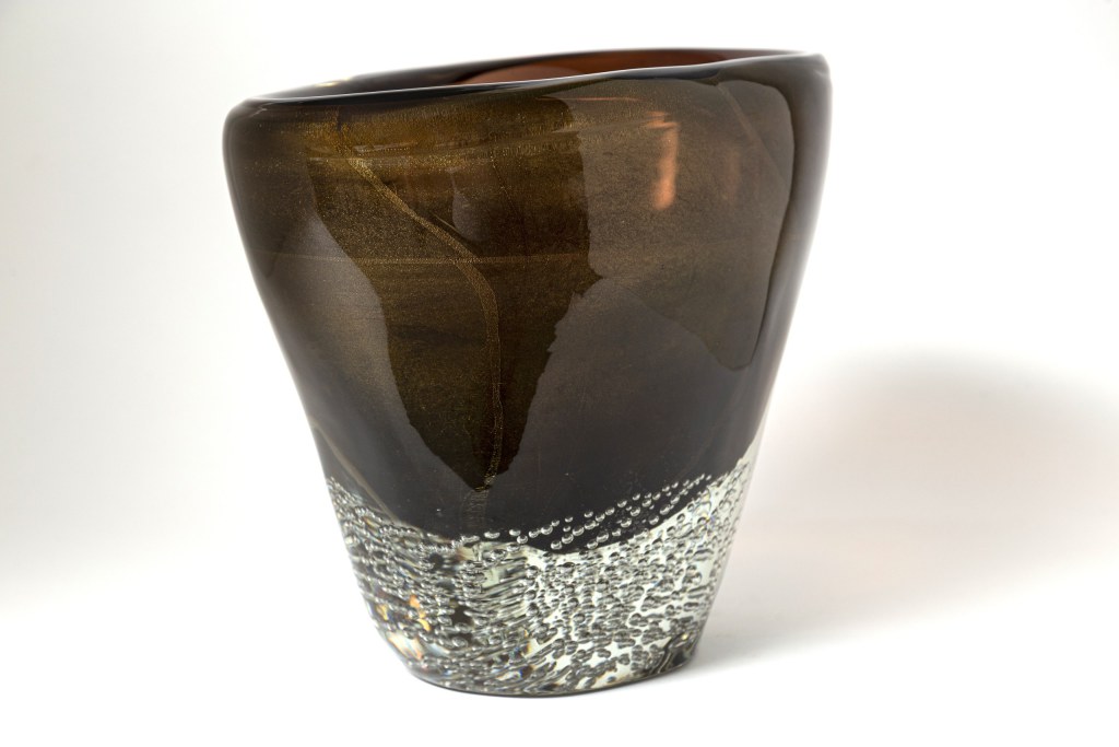 Sculptural Modern Murano Bronze Oval Vase, Signed, Contemporary