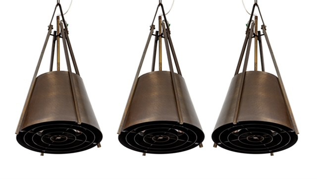 Mid Century Industrial Conical Brass Pendants, 10 Available