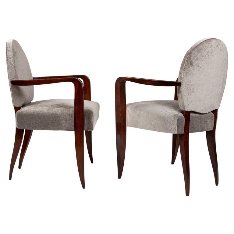 Pair of French Art Deco Oval Back Armchairs By Jean Pascaud