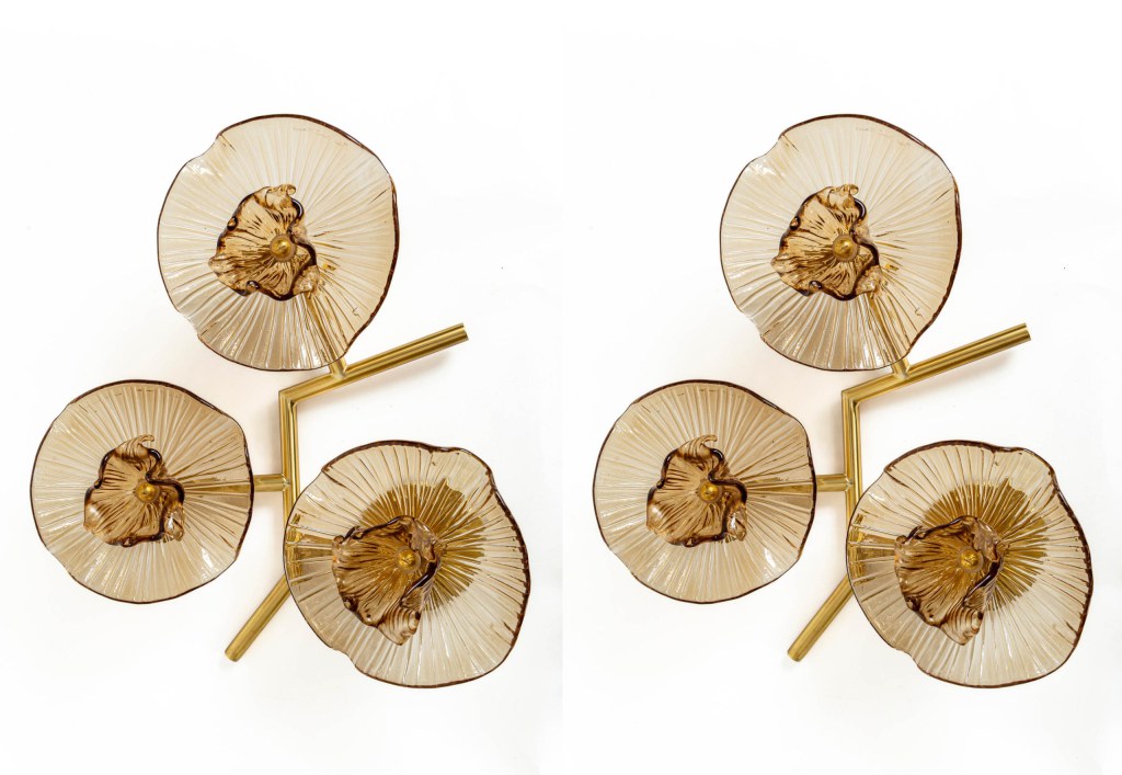 Pair Of Organic Modern Murano Floral Wall Lights, Contemporary