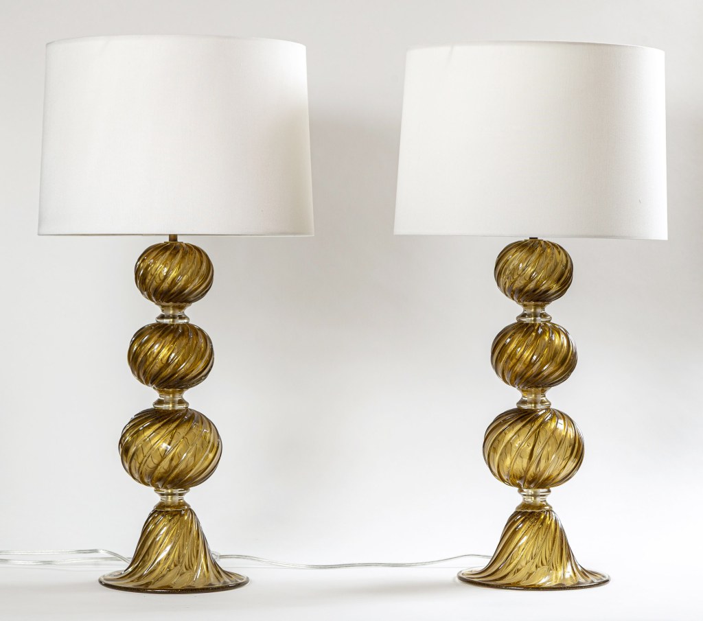 Pair Of Murano Blown Pagliesco Swirl Lamps, Contemporary