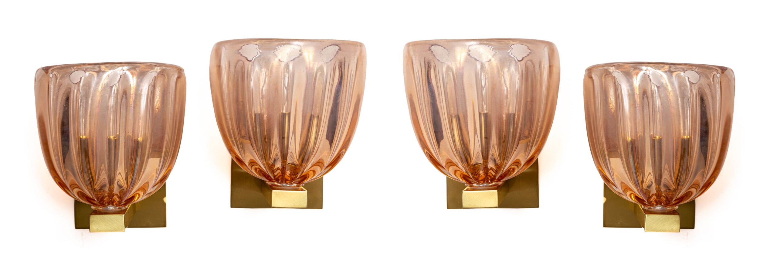 Pair of Modernist Murano Blown Iridescent Blush Glass Wall Lights, Contemporary