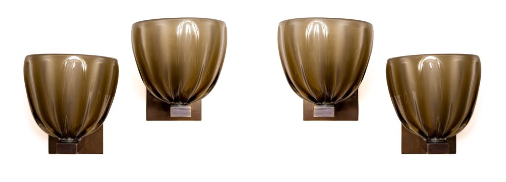 Pair of Modernist Murano Blown Smoke Opaque Glass Wall Lights, Contemporary, UL Certified