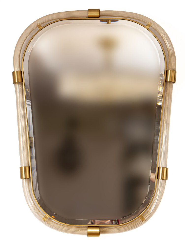 Artisan Murano Blown Shield-Shaped Reeded Gold Glass Mirror, Contemporary