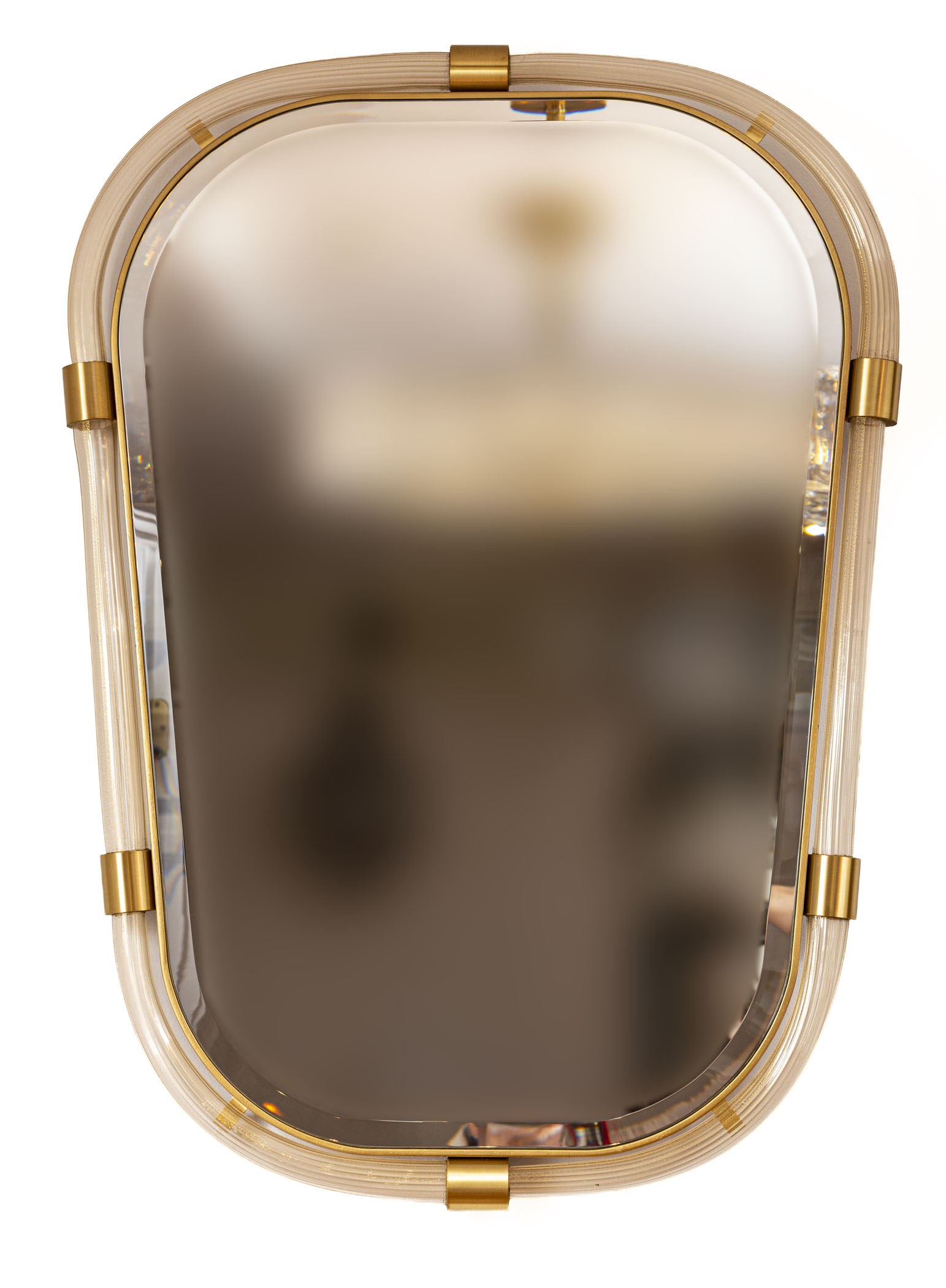 Artisan Murano Blown Shield-Shaped Reeded Gold Glass Mirror, Contemporary