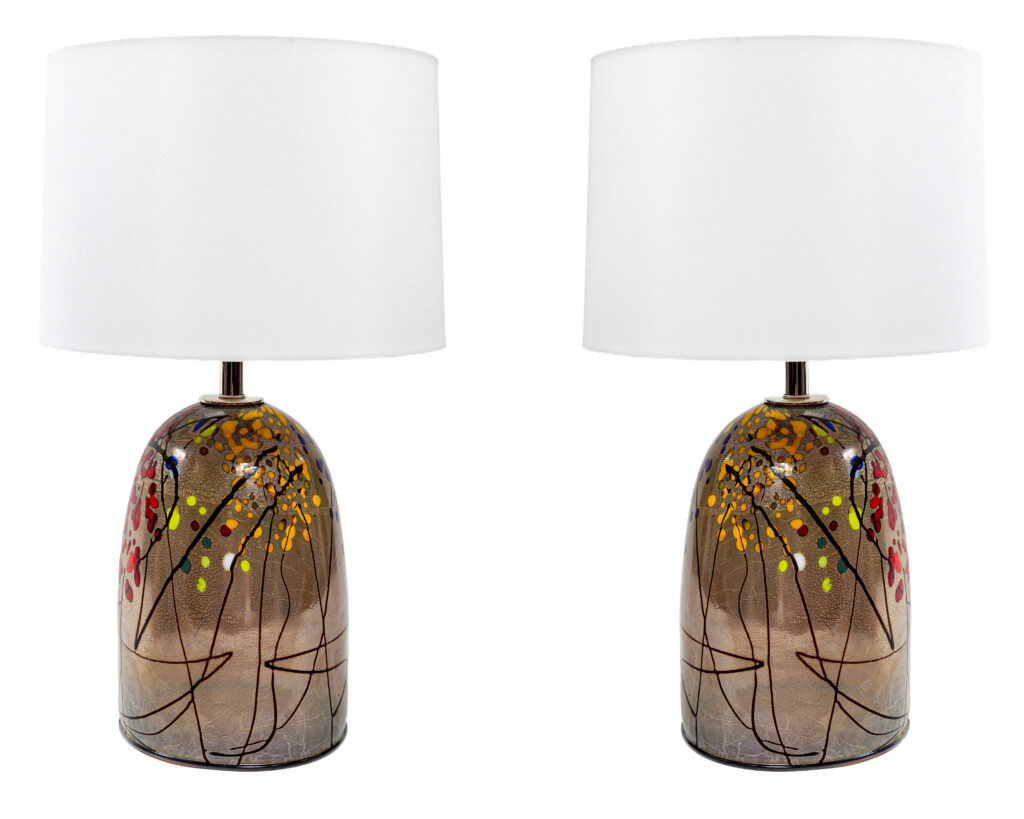 Pair Of Murano Blown Silver Abstract Table Lamps