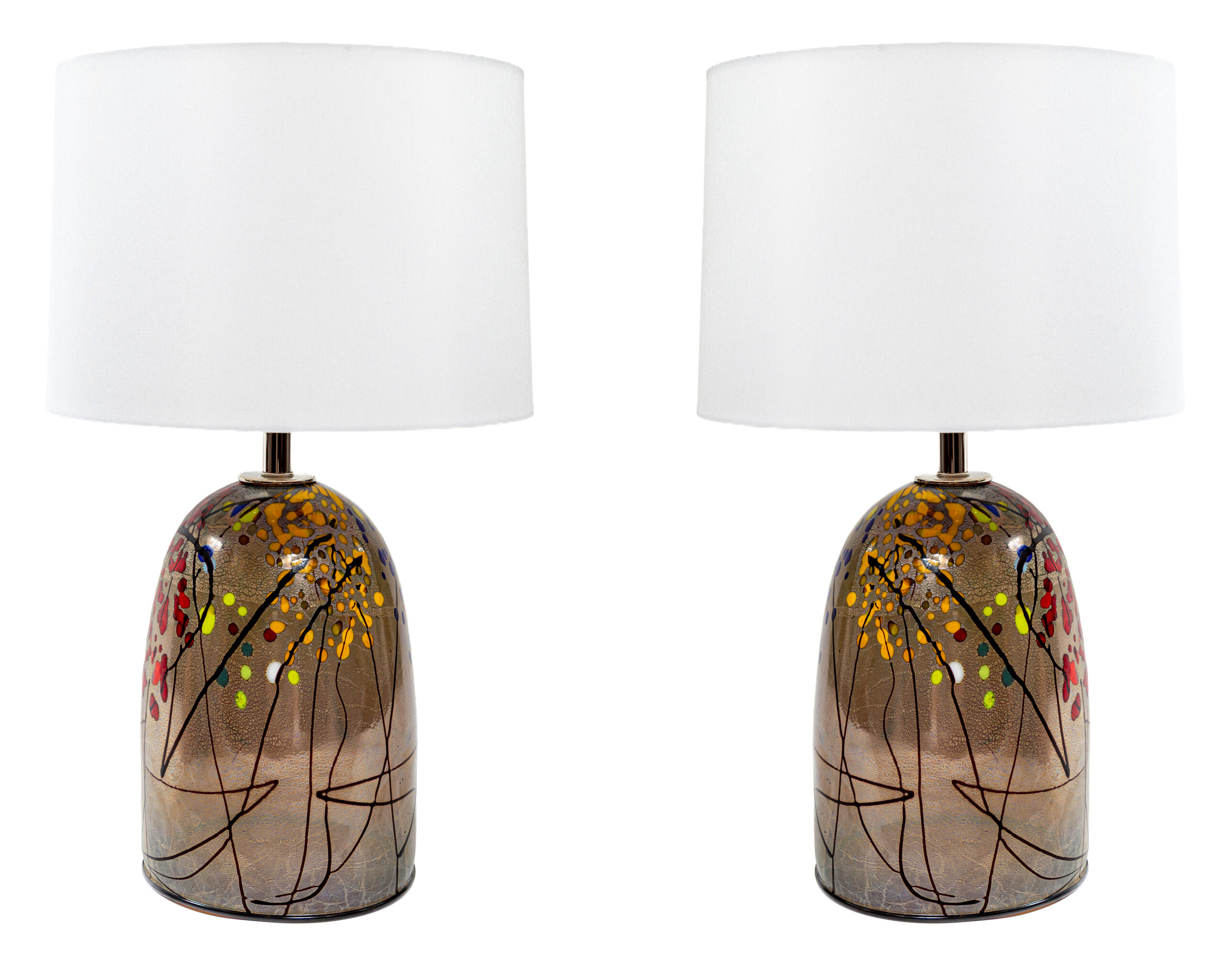 Pair Of Murano Blown Silver Abstract Table Lamps