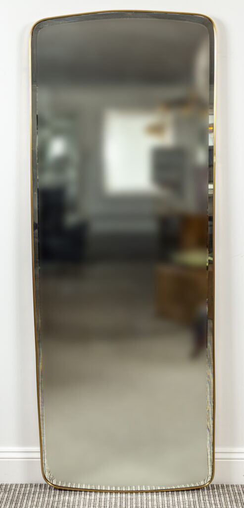 Long Italian Mid Century Arching Brass Mirror, 1940ca