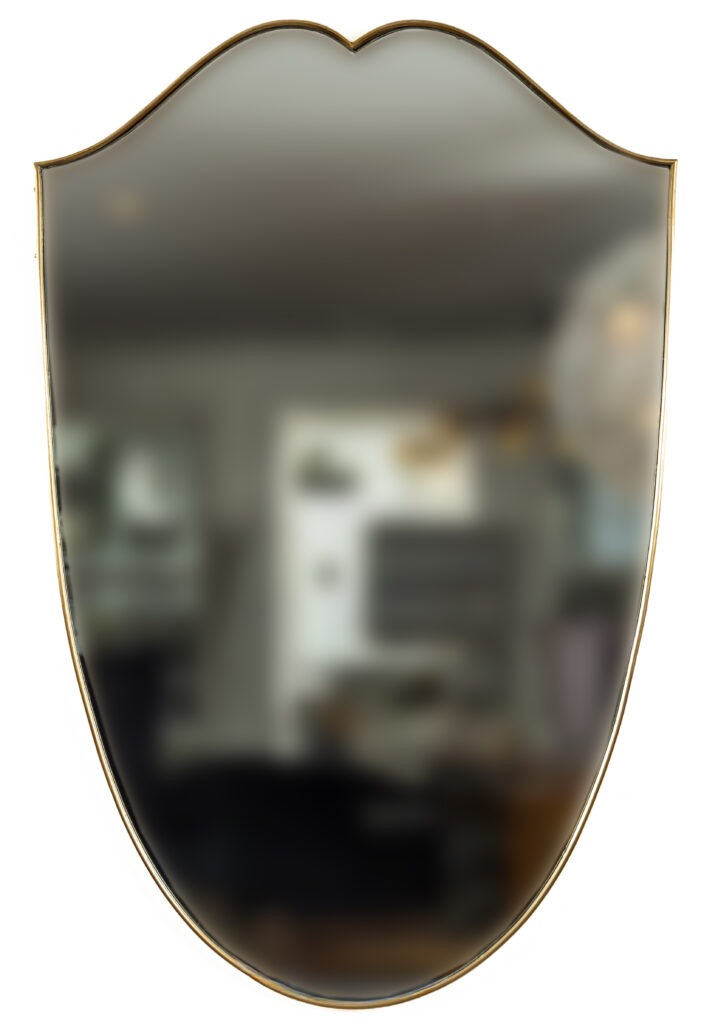 Large Mid Century Double Scalloped Oval Shaped Brass Mirror