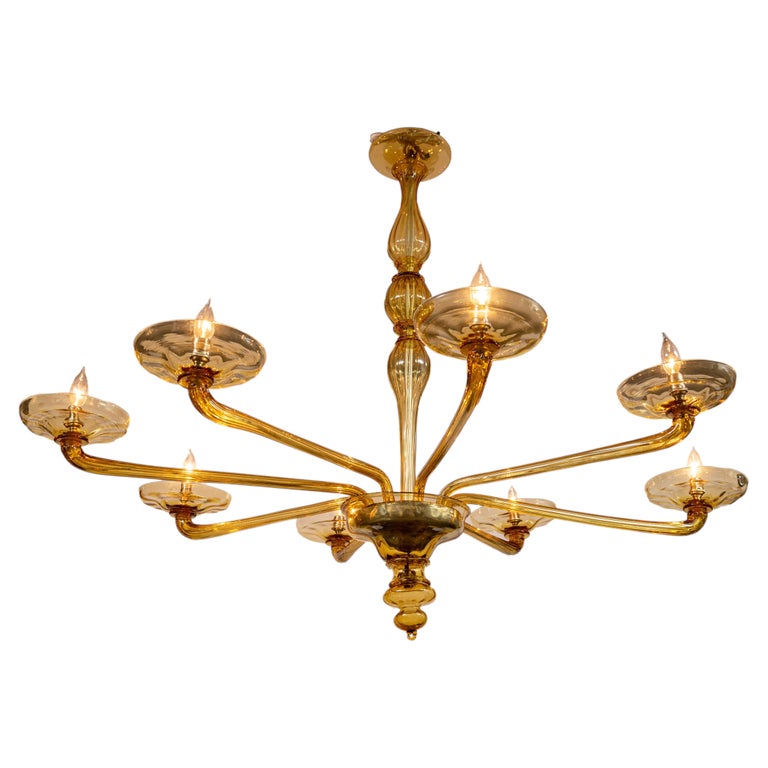 Large Italian Deco Venetian Citrine Glass Chandelier, 1940s (UL Certified)